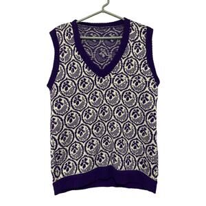 Vintage 90s Retro Knit Purple Sweater Vest Mens Medium Geometric Hipster Bold